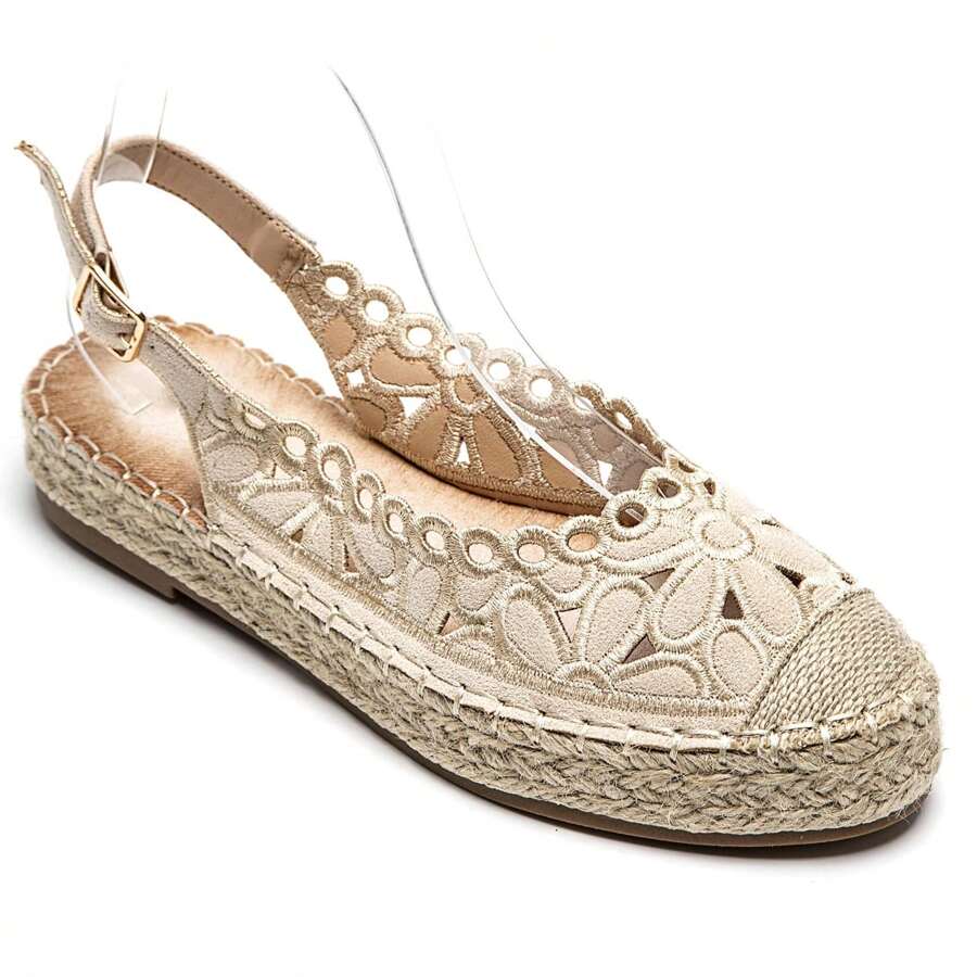 Sandales espadrilles en dentelle florale - élégance et confort pour l'été - Beige - Voir 1