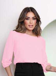 MARILYN MONNA Women's Blouse Tailored Simplicity Elegant Social Basic Crepe 3/4 Princess Sleeve Tamires - 粉色 - 查看 1
