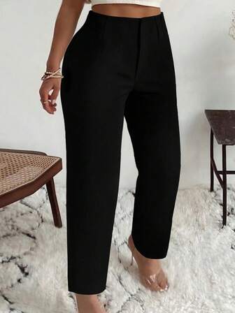 Pantalones de talla grande para mujer con bolsillos laterales, plisados y ajuste estilizado, adecuados para el trabajo