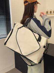 1pc Contrast Color Waterproof Soft Material Fashion Outdoor Fitness Bag, Sports Bag, Large Capacity Lightweight Tennis Bag, Multi-Function Lightweight Dry-Wet Separation Shoe Bag, Handbag Shoulder Bag For Short Trip, Business Travel, Suitable For Travel, Business Trip And Daily Fitness - White - View 4