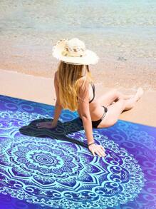 1pc New Bohemian Style Beach Blanket Lightweight Multi-Purpose Waterproof Sandproof Waves Of Tranquility Rug Purple And Blue Gradient Colour Mandala Pattern Outdoor Soft Material Picnic Blanket Beach Essentials