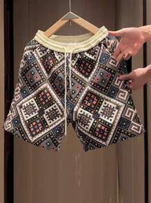 Men's 2025 New Printed Jacquard Casual Shorts – Contrast Color Loose-Fit Sports Shorts For Couples - 藍色 - 查看 2