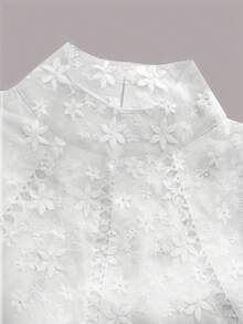 Women's Solid Color Embroidery Mock Neck Sleeveless Loose Lace Trim Blouse