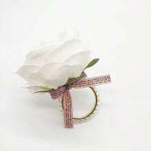 1pc porta-guardanapos rosa e branco, elegante decoração de laço de flor falsa, anel de guardanapo, decoração de mesa de banquete de hotel/casamento
