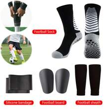 1 Set Of Soccer Sports Gear: Soccer Sports Socks, Soccer Leg Sleeves, Soccer Shin Guards, Silicone Bandages, Breathable, High Elasticity, Suitable For Soccer Match And Training - Multicolor - View 11