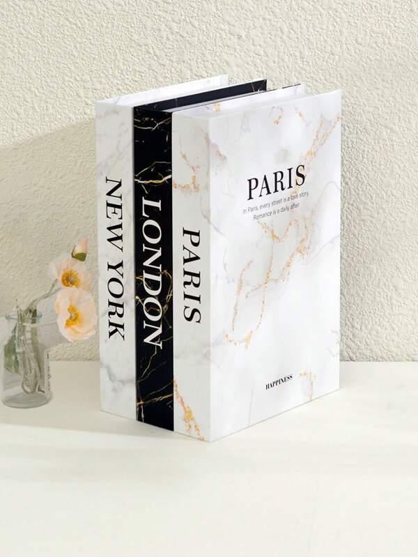 1/2/3 piezas Decoración de libros falsos plegables inspirados en diseñadores. Cartón metálico. Ideal para sala de estar, escritorio y decoración de pared. Se envía plegado, consulte la última imagen o el video para el montaje.