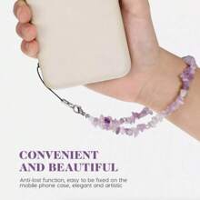 1 件腕带手机挂饰，带天然水晶石（绿松石、紫水晶、黑玛瑙、红玉髓）适合送给母亲、家人、朋友、生日、节日的礼物 - 彩色 - 查看 6