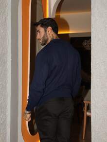 TRICOT DE LUXO Men's Chic High-Quality Textured Knit Sweater, Autumn/Winter Style, Long Sleeves. - Màu xanh hải quân - Xem 6