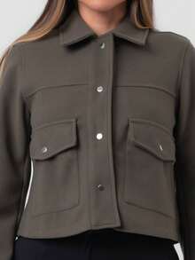 TRAFZA Women's Autumn Jacket, Fashion 3D Front Pocket Button Long Sleeve Coat, Elegant Women's Casual Jacket