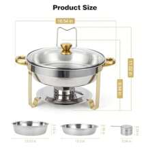 Danolapsi Chafing Dish Buffet Set,5QT Round Chafing Dishes For Buffet,Stainless Steel Chafers And Buffet Warmer With Lid Holder & Glass Lid For Parties Wedding Camping Dinner Event Holiday - 4PCS vàng - Xem 3
