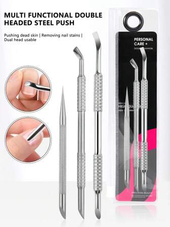 1 件双面不锈钢角质层推刀和去除器，专业指甲角质层钳，凝胶指甲角质层去除工具，修脚修甲工具