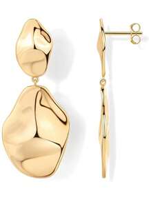 2 Pairs Fashionable Luxury Stainless Steel Polished Geometric Pendant Earrings, Suitable For Women's Daily Wear