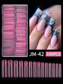 140pcs/Box Gel Nail Tips Kit, Pre-Formed False Nails For Gel Polishing, Soak-Off Easy Nail Extension Acrylic Fake Nail Tips, Crystal Nail Mold Without Paper Form For Quick Uv/Led Extension, Dual-Ended Nail Extension Tool Press On Nails Nail Supplies