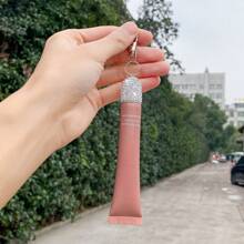 2 piezas Tapa de lápiz labial con incrustaciones de diamantes y llavero, cubierta reemplazable para brillo de labios, se puede colgar en el bolso o en las llaves