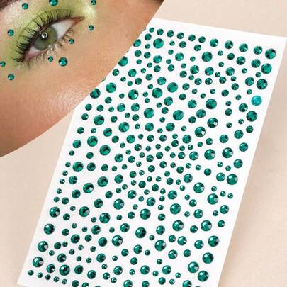1 件多尺寸绿色 3D 人造宝石面部珠宝贴纸，DIY 音乐节 Y2K 化妆服装派对面部宝石装饰