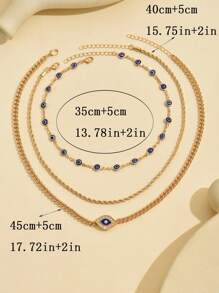 Set de 3 collares con colgante de ojo de diablo de cadena de metal, joya de lujo de nicho, adecuado para uso diario y festivo como regalo