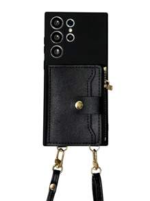 Bolsa con cierre tipo bandolera, monedero y soporte para tarjetas y teléfono, compatible con Samsung Galaxy S25, S24, S23 Ultra Plus, A55, A54, A53. Carcasa trasera de TPU suave de lujo y sencilla, regalo para hombres y mujeres