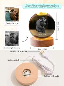 Bola de cristal LED con luz nocturna artística tallada a medida con efectos de color - Personalizada con fotos y texto, un recuerdo único para fotos de mascotas, adecuada para dormitorios y oficinas, perfecta para Navidad, Halloween, Acción de Gracias - Un regalo ideal para bodas, amigos y familiares, alimentada por USB para decoración del hogar. Multifuncional, ornamental, reutilizable, exquisita, elegante, de alta calidad, colorida, moderna, personalizada, única, artesanía personalizada, ambiente cálido, renovación otoñal del hogar, decoración navideña, armonía del hogar, vida elegante, vida artística