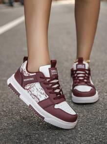 Pantofi de damă casual, cu imprimeu bloc de culoare, cu șireturi, pantofi de plimbare confortabili de zi cu zi, la modă, pentru cupluri, campus