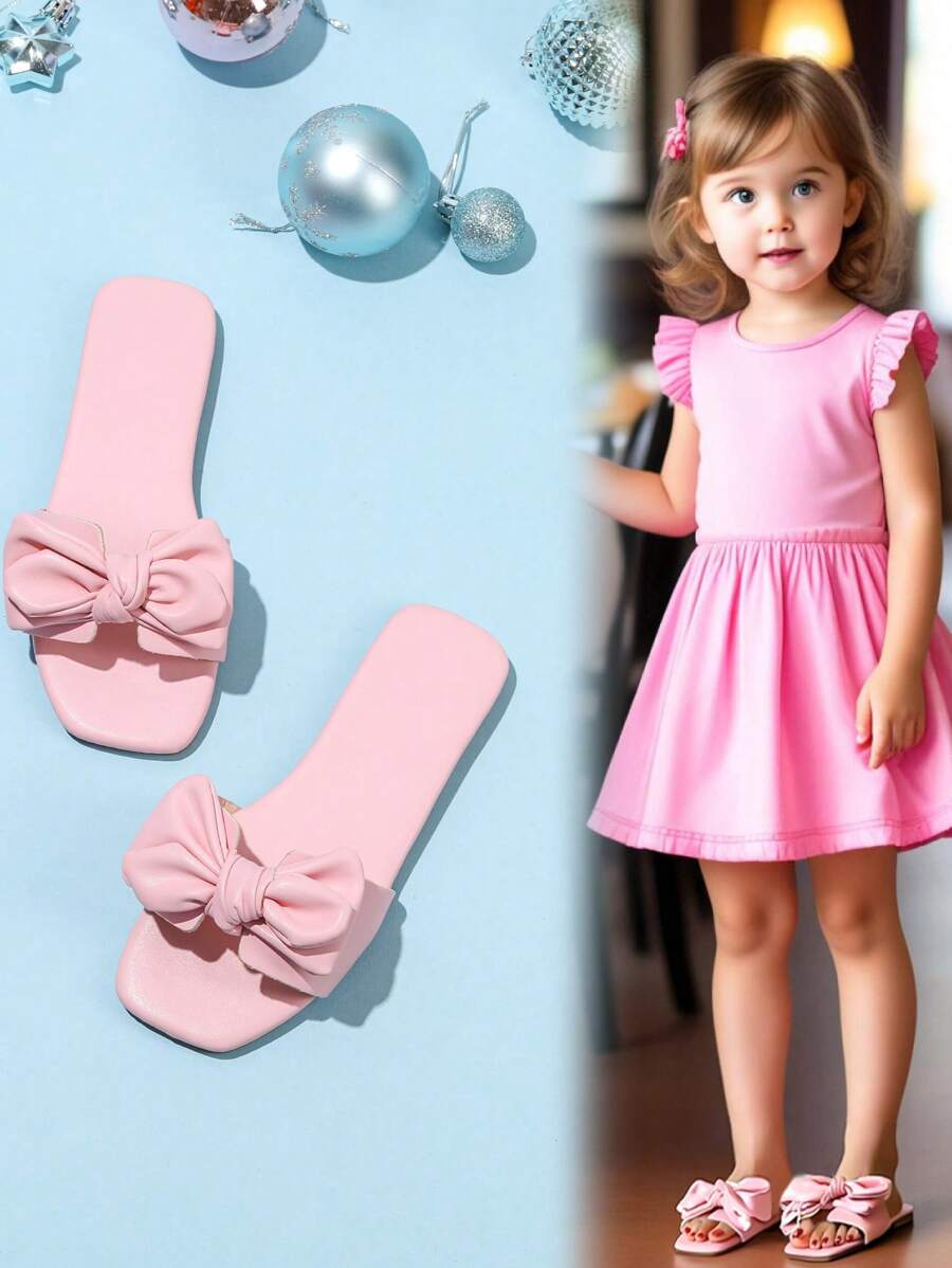 Girls' Casual Bow Decor Flat Slippers