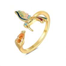 Fashionable And Simple Adjustable Hummingbird Ring For Women Inlaid With Colorful Zirconia Sterling Silver Animal Rings Suitable For Friends Daily Clothing - Hummingbird Ring - View 6