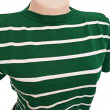 Striped Modal Blouse Short Sleeve Old Money Style Women's Fashion Spring Summer - 綠色與白色 - 查看 4
