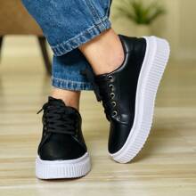 Synthetic Leather Tennis Shoes Comfortable And Lightweight Platform - 黑色 - 查看 2