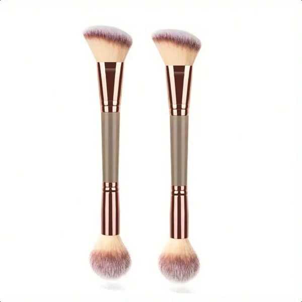 2pcs Double-Headed Makeup Brushes For Seamless Contouring And Baking - Angled Foundation And Concealer Brushes - Premium Luxurious Bristles For Flawless Application Of Liquid Creams And Powder Cosmetics