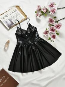 1pc Women's Sexy Lace Patchwork Backless Slip Dress - Black - View 7