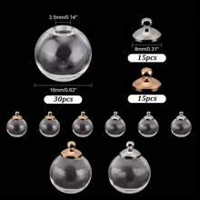 Bộ dụng cụ tự làm mặt dây chuyền 30 món, bao gồm hạt thủy tinh thổi tròn, mặt dây chuyền chai thủy tinh trong suốt, móc treo mạ đồng thau, màu sắc ngẫu nhiên. - Trong sáng - Xem 5