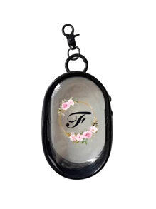 Portable Mini Transparent Zipper Storage Bag,Pink Flower Wreath Letters A-Z,Couple Bag Pendant,Compact Multifunctional Organizer, Headphone And Charger Case With Keychain, Transparent Travel Accessories, Black Colors, Exquisite And Compact, Suitable For Storing Small Items, Data Cable Storage Bag, Bracelet Bag, Makeup Bag(Zipper Style And Color Are Random,Random Style And Size Of Circular Rings)