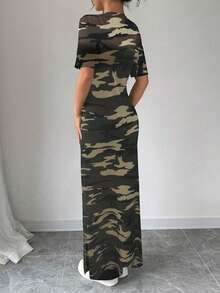 Robe de camouflage à la mode pour femmes avec design fendu, tenue énergique et élégante pour Noël