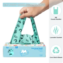 Bolsas para desechos de gato, bolsas para arena de gato con asa, 180 unidades, a base de almidón de maíz, extra gruesas y a prueba de fugas para recoger excrementos de mascotas