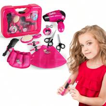 一套女孩DIY美发沙龙造型工具套装，包含仿真电动吹风机，儿童逼真美发玩具套装，适合儿童节、万圣节、圣诞节、新年派对和生日礼物。 - 款式 - 查看 2