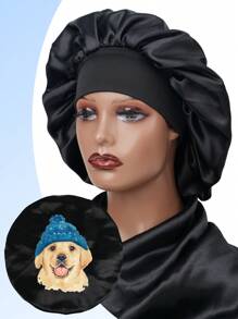 1PC Women's Print Satin Hair Bonnet Wide Brim Hat Sleep Night Caps For Wig And Hair Protection - Black - View 15