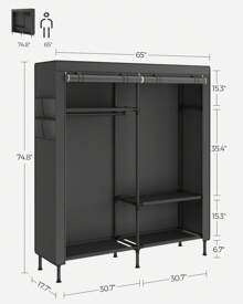 SONGMICS Wardrobe Closet, 65 Inch Heavy Duty Portable Closet, Freestanding Closet Organizer, Clothes Rack With Cover, 2 Hanging Rails, 3 Shelves,4 Side Pockets