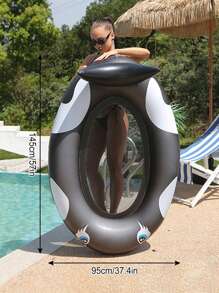 1pc Inflatable Black Whale Floating Lounge Chair, Portable Swimming Pool Beach Vacation Gadget, Enjoy Floating On Water Fun! Pool Float - Black - View 6