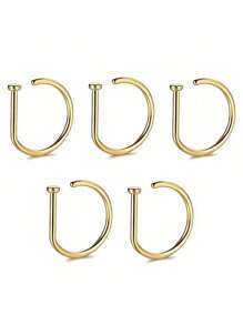 1/3/5 件女士男士假穿孔鼻环时尚 14K 金色 D 形朋克嘻哈鼻环非穿孔薄金属单面鼻夹不锈钢穿孔鼻中隔适合青少年身体首饰
