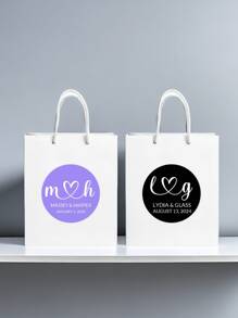 1pc Customized Name Date Gift Bag, Personalized Heart Shape Text Wedding Party Gift Packaging Bag With Customized Name And Date - White - View 5