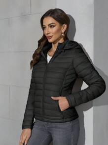 Risissida Women's Minimalist Outdoor Jacket, Suitable For Autumn, With Hood And Pockets, Suitable For Commuting And Casual Wear, Women's Winter Coat Black Elegant - màu đen - Xem 8