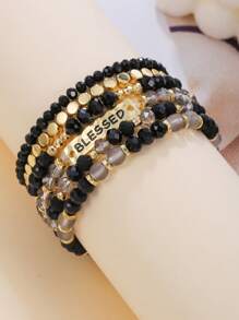 6 件/套波西米亚风亚克力字母串珠手链，多层弹性女式手链，适合节日、派对、日常佩戴和礼物 - 彩色 - 查看 2