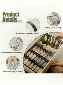 1/2pcs Closet Clothing Storage Shelf, 6-Grid Bra/Underwear Organizer Box, Washable Drawer Cabinet Storage Box, Lingerie Folding Storage Bag - Multicolor - View 8