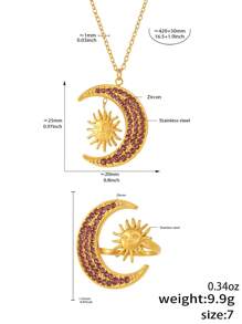 MiDuoDuo 2 件套不锈钢星星和月亮吊坠项链和戒指套装，女士简约日常珠宝