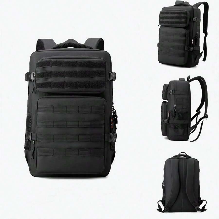 Men's Tactical Backpack, Large Capacity Student Laptop Backpack, Outdoor Multi-Functional Travel Hiking Rucksack Big Bag Camping - Black - View 1