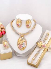 Elegante vlinderornament kubieke zirkonia kettingset, mode bruids bruiloft feest sieraden accessoires, populair in Afrika en Dubai