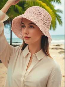 Chapéu de Balde de Palha Dobrável Feminino | Chapéu de Sol de Praia | Chapéu de Viagem Boêmio Trançado à Mão UPF50+ para Senhoras - Leve Portátil Vazado Chapéu de Verão (À Prova de Vento / Respirável / Pronto para Férias) Em 6 Cores