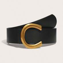 1pc Fashion C-Buckle Waist Belt, Black Color, Novel Design, Suitable For Dress & Skirt, High-End Solid Color