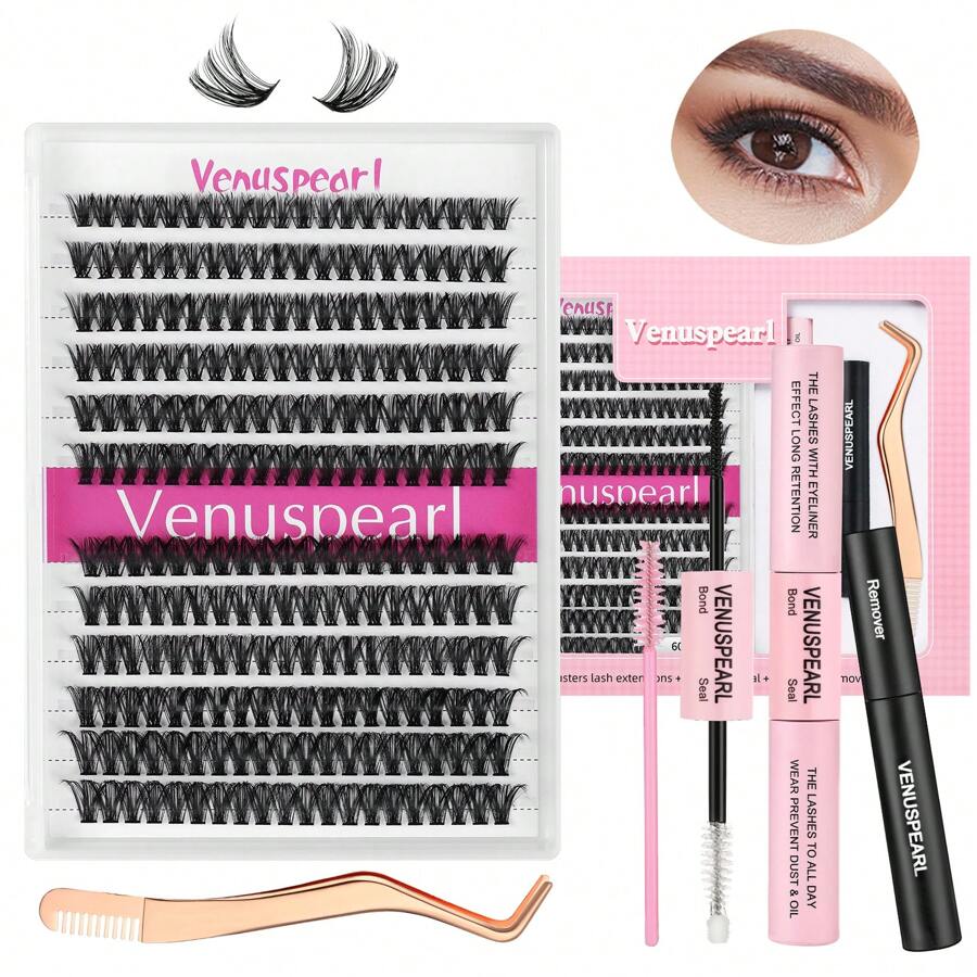 Kit de extensión de pestañas para principiantes, 280 piezas, 40D, 60D, 80D, 9-16, con racimos de pestañas mixtas, rizado en D, removedor de adhesivo y sellador, ideal para regalos y maquillaje (KIT-D-9-16MIX)