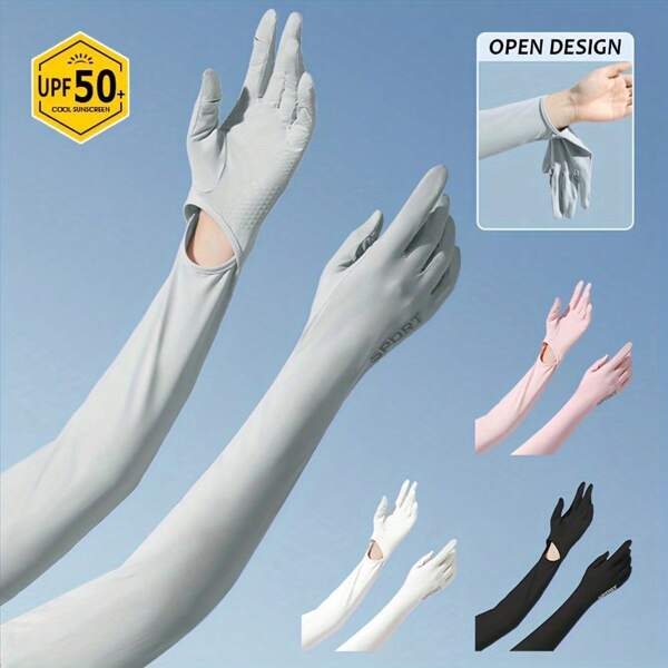 1Pair Ice Silk Sunscreen Arm Sleeves Gloves For Women & Men, UV Protection Elastic Long Sleeves For Summer, Cycling, Fishing, Outdoor Sports, Arm Sun Protection Sleeves