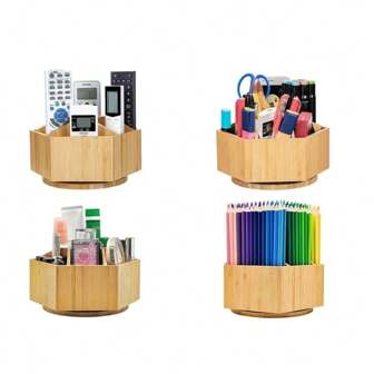 Scatola organizer da scrivania in bambu' con design rotante, puo' contenere forniture per ufficio, portapenne, comodino da camera da letto, cosmetici, mobiletto ordinato da casa per scrivania